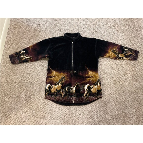 Mazmania Other - Vintage Y2K MAZMANIA Deep Pile Fleece Zip Up Jacket Unisex XL Horses USA